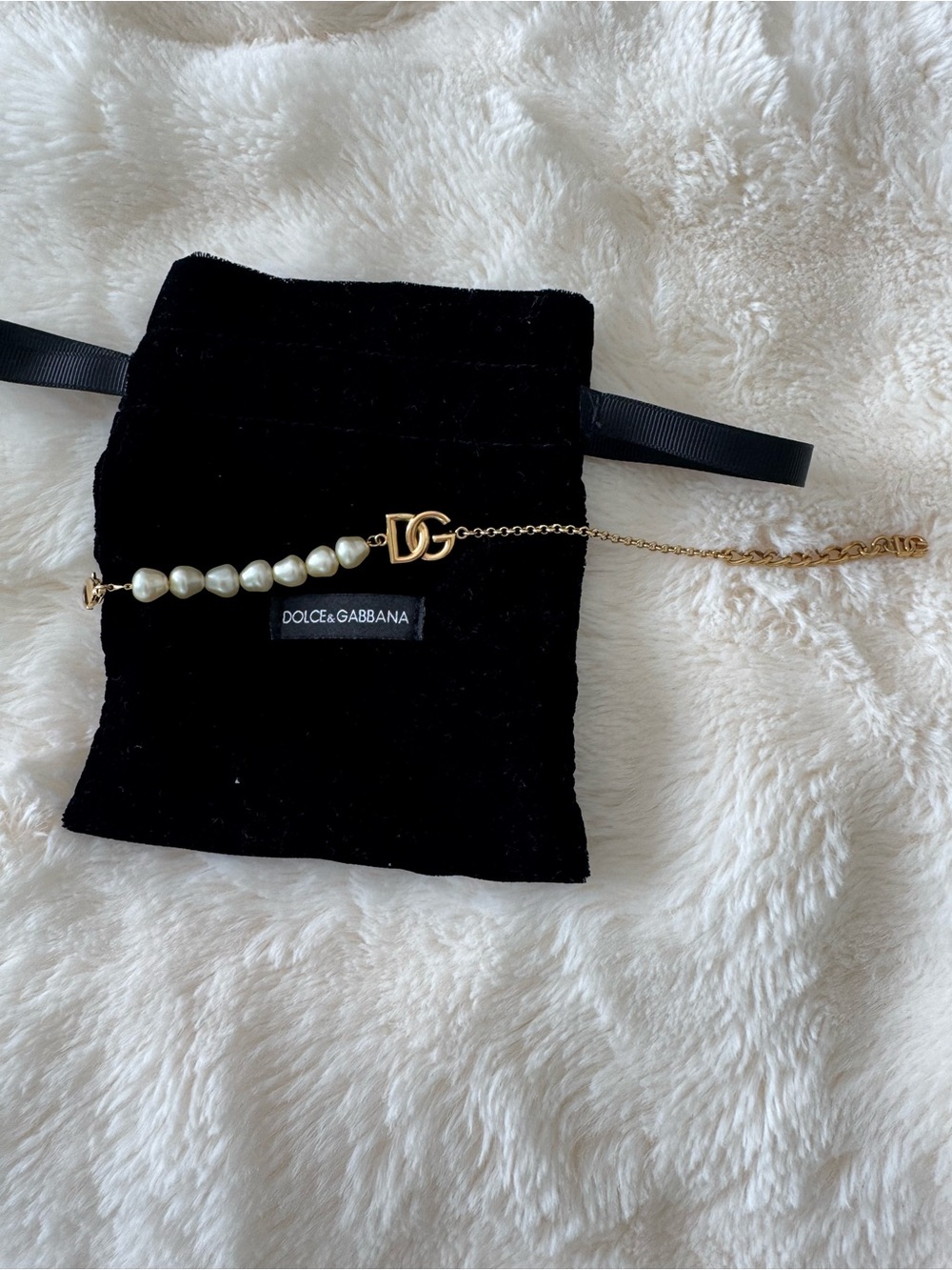 Dolce & Gabbana Gold Chain Bracelet with Pearl Accents